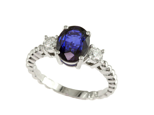 Effy Sapphire, Diamond and 14K White Gold 3-Stone Ring