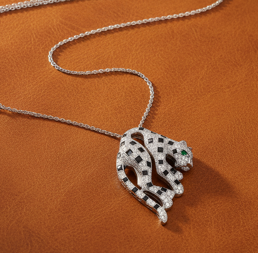 2.01 ctw Diamond and 18K White Gold Panther Necklace