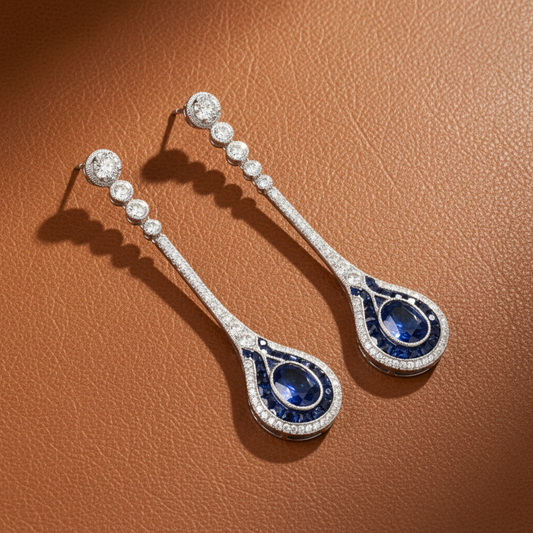 Sapphire and Diamond18K White Gold Dangle Earrings