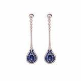 Art Deco Reproduction Aristocrat Sapphire 5.95 cttw 110 Diamond 1.46 cttw Dangle Earrings 18K White Gold 10.06g 10978