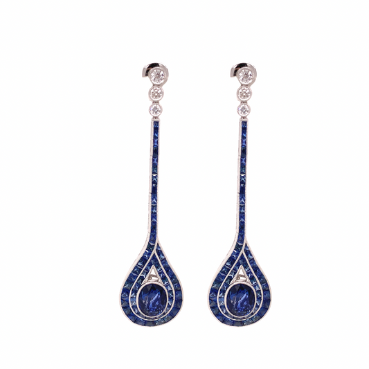 Sapphire and Diamond 14K White Gold Dangle Earrings