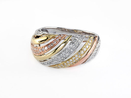 E.H. Collection Tricolor 14K Gold .40 cttw Diamond Ring 11455