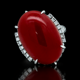 Estate Fine Red Coral & Diamond Ring