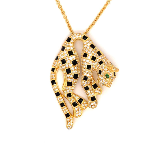 Famous Style Diamond Onyx Panther Pendant 10378