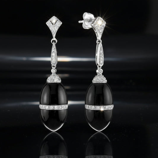 Onyx and Diamond 14K White Gold Earrings