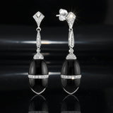 Onyx and Diamond 14K White Gold Earrings