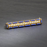 Vintage Pearl and Blue Enamel 14K Yellow Gold Brooch