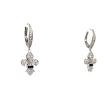 Art Deco Reproduction Aristocrat Diamond and Sapphire Fleur-de-lis Dangle Earrings 11802