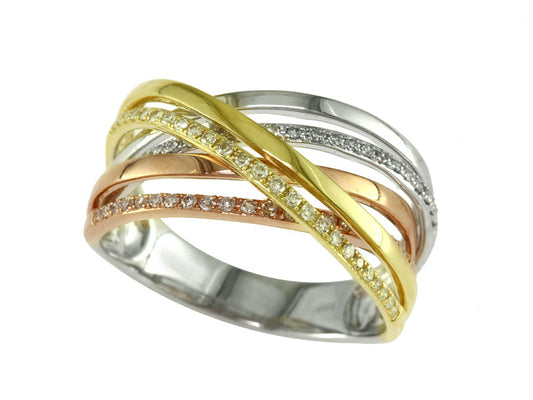 Effy Diamond and 14K White/Rose/Yellow Gold Interlock Ring
