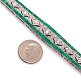 Aristocrat Art Deco Style Fine Emerald and Diamond 18K White Gold Bracelet