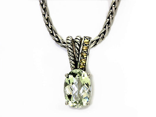 E.H. Collection 5.70 Green Amethyst 18K/Silver Pendant With Chain 11258