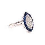 Art Deco Reproduction Aristocrat Marquise .62 cttw Diamond .93 cttw Sapphire Ring 10973