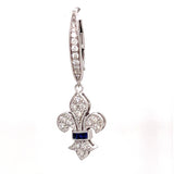 Art Deco Reproduction Aristocrat Diamond and Sapphire Fleur-de-lis Dangle Earrings 11802