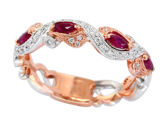 Effy Ruby, Diamond and White and Rose Gold Ring