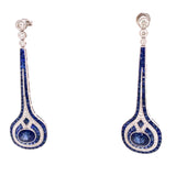 Art Deco Reproduction Aristocrat Sapphire 11.70 cttw 112 Diamond 1 cttw Dangle Earrings 18K PD 13.24 g 10990