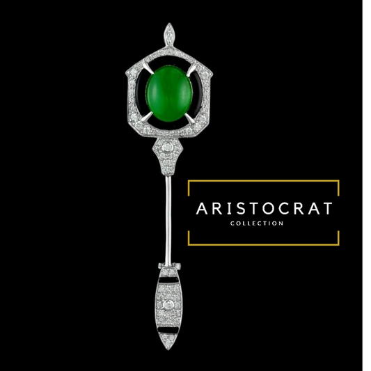 Art Deco Reproduction Aristocrat 9.40 ct Jade, Diamond and Onyx Brooch/Pendant 10727