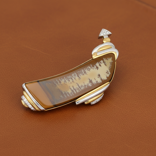 Dagon Gillespey Picture Jasper Diamond Platinum & 18K Yellow Gold Brooch