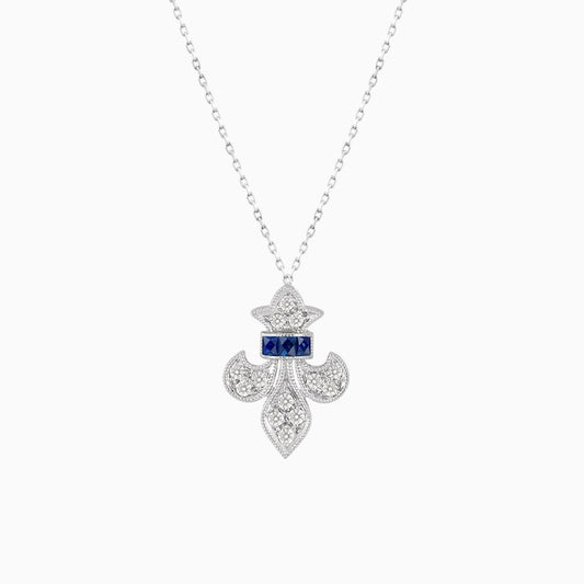 Art Deco Reproduction Aristocrat Fleur-de-lis Diamond Sapphire Pendant 11799