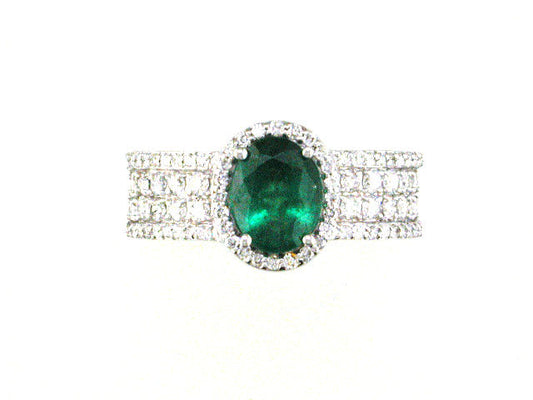 E.H. Collection 1.13 ct Emerald and Diamond Halo Ring 11326