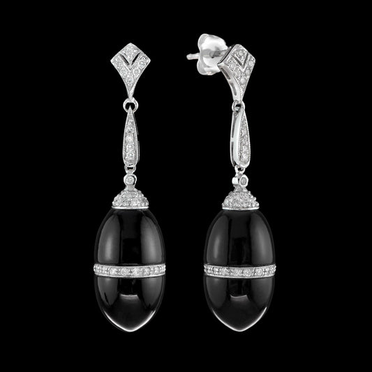 Aristocrat Art Deco Style Onyx and Diamond Earrings