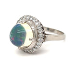 Estate Opal and Diamond Platinum Ring 09174