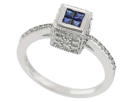Effy Sapphire, Diamond and 14K White Gold Ring