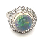 Estate Opal and Diamond Platinum Ring 09174