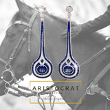 Art Deco Reproduction Aristocrat Sapphire 11.70 cttw 112 Diamond 1 cttw Dangle Earrings 18K PD 13.24 g 10990