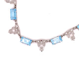 Aristocrat Art Deco Style Blue Topaz and Diamond 18K White Gold Necklace