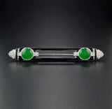 Art Deco Reproduction Aristocrat Jade and Diamond 14K White Gold Brooch/Pendant