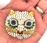 Estate Italian Designer Lunati Italian Cat Enamel Diamond Brooch / Pendant 14108