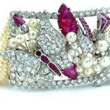 Estate Of Hollywood Actress Connie Stevens Diamond Ruby and Pearl Multi Row 18K White Gold Necklace
