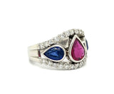 Estate Blue Sapphire Ruby Platinum Diamond Ring 13122