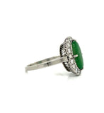 Estate Natural Jade Diamond Platinum Halo Ring 13123