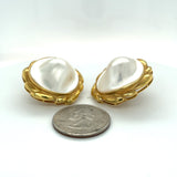 Estate Circa 1990 Mabe Blister Pearl 18K Gold Earrings 13868