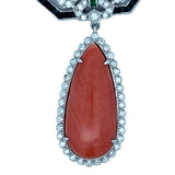 Coral Diamond Onyx Emerald 18k White Gold Necklace