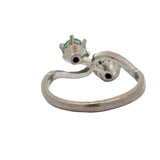 Retro Diamond and Emerald Bypass Platinum Ring
