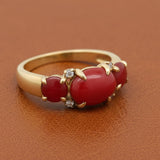 Italian Natural Coral and Diamond 18kt Yellow Gold Ring
