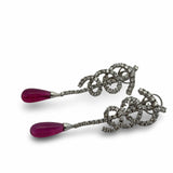 Designer Bergio Diamond and Rubellite 18kt White Gold Earrings