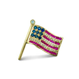 The Presidential American Flag Diamond, Ruby, Sapphire Lapel Brooch 14K Yellow Gold 15308