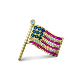 The Presidential American Flag Diamond, Ruby, Sapphire Lapel Brooch 14K Yellow Gold 15308