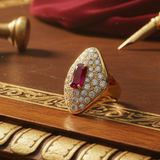Natural 1.37ct Ruby and Diamond 18k Yellow Gold Ring
