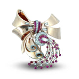 Retro 1940's Diamond, Ruby and 14k Rose Gold Pendant/Brooch