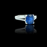 Fine Cushion Cut Sapphire and Diamond 18K White Gold Ring
