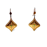 1990's Brush Finish Diamond and Emerald 18k Yellow Gold Earrings