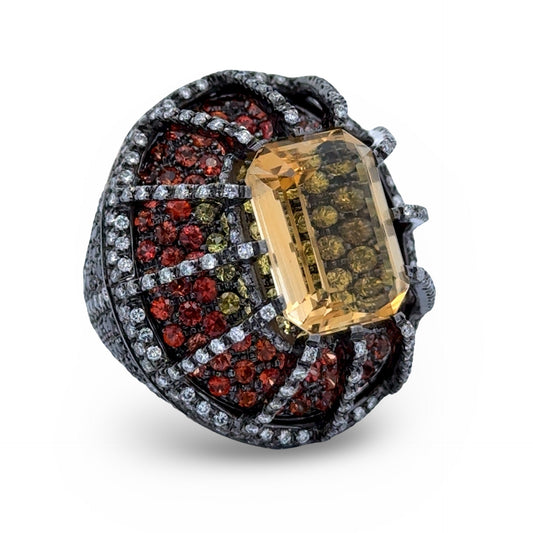 Citrine, Orange Sapphire, Diamond Designer Ring
