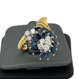 Vintage Diamond and Sapphire Freeform 14k Yellow and White Gold Ring