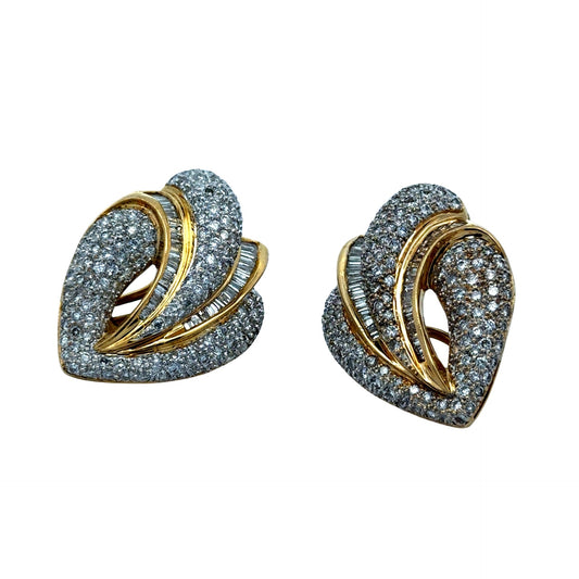 Circa 1990 Vintage Diamond and 18K Yellow Gold Earrings