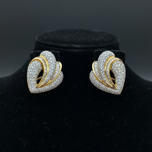 Circa 1990 Vintage Diamond and 18K Yellow Gold Earrings