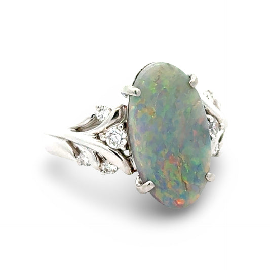 Fine Opal and Diamond Platinum Ring